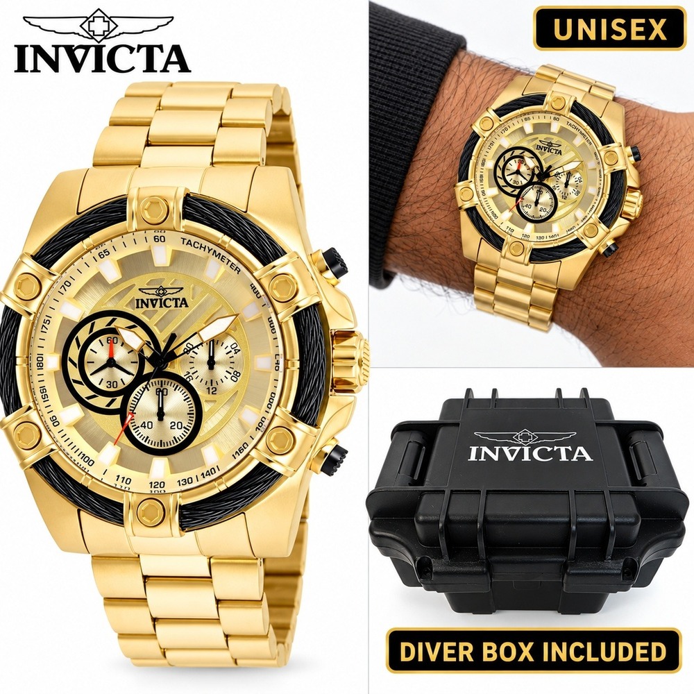 Invicta Bolt Ace Men's Watch - 52mm Gold (25515) New Black Diver Box Included
